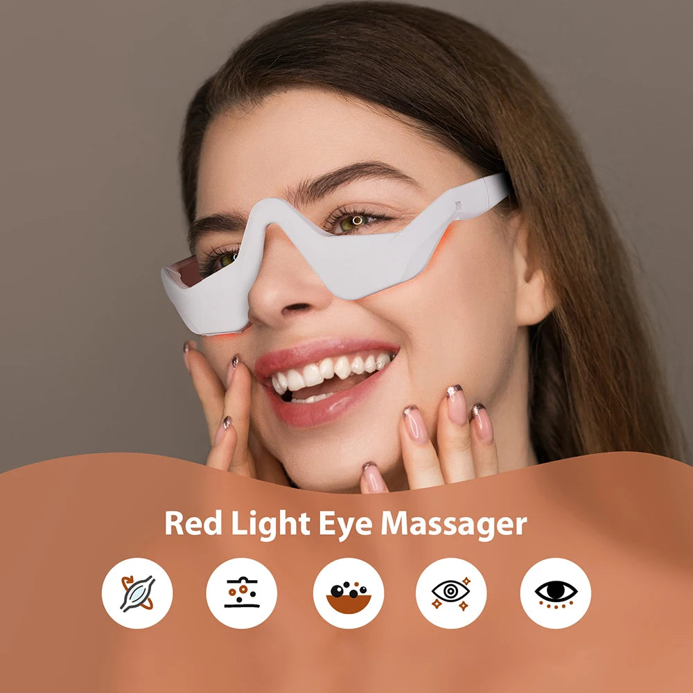 Zora 3D Eye Relaxation Massager wearable eye care device with adjustable straps and soft padding for soothing eye massage.