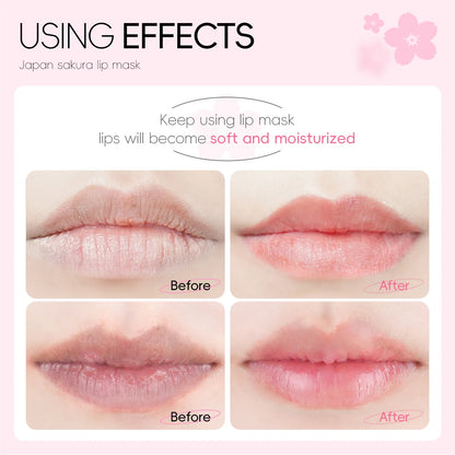Zora Laikou Sakura Lip Mask for moisturizing lip care with cherry blossom scent, displayed in a clear jar with pink accents.