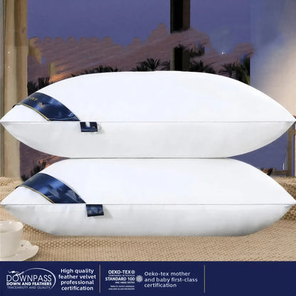 Zora hotel-style pillow with neck support, plush cushion designed for comfortable rest and proper neck alignment.