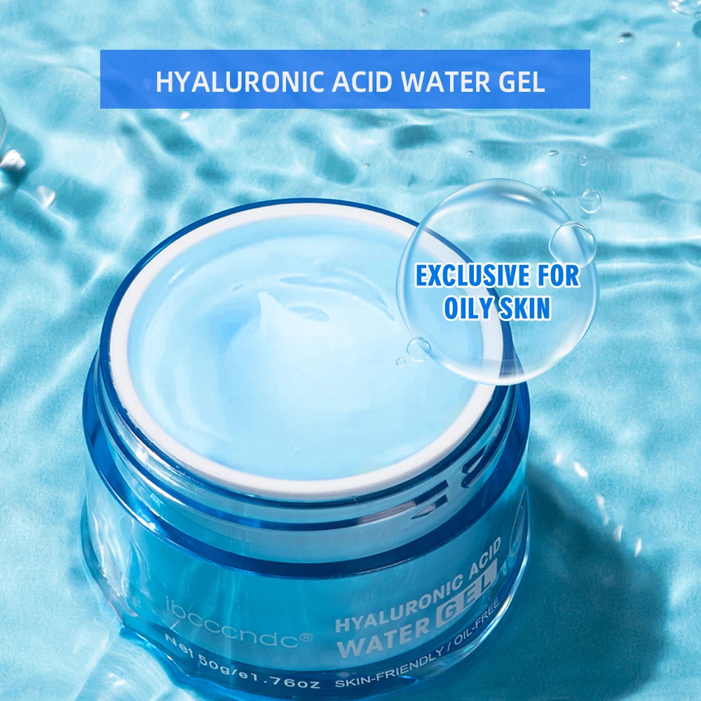 Zora Hyaluronic Acid Gel Moisturizer in a clear jar showing its smooth, hydrating gel texture for skincare hydration.