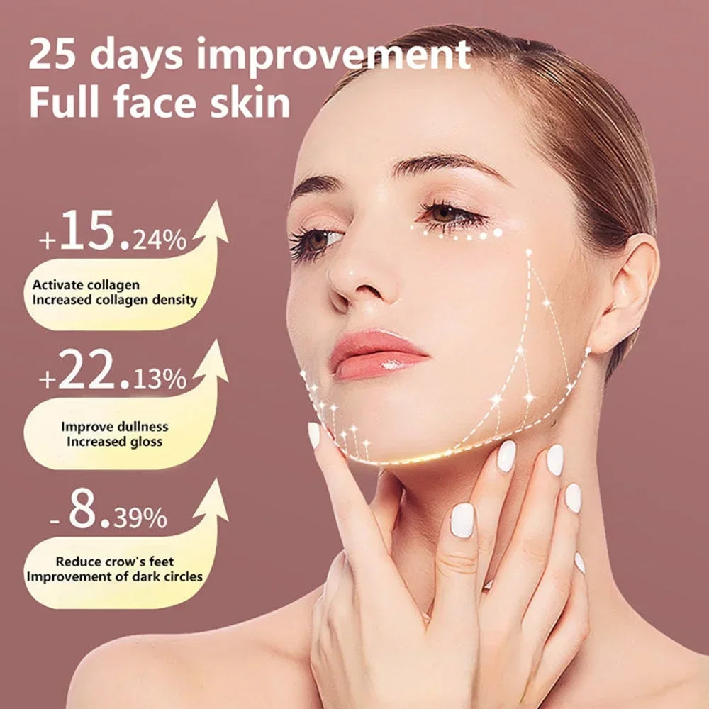 Zora LED facial massage belt with light therapy, showing a close-up of the belt wrapped around a person's face for skincare.