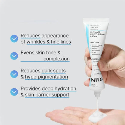 Zora NIDA Daily Moisturizing Cream in a jar, smooth and creamy face moisturizer with a clean, minimalist packaging.