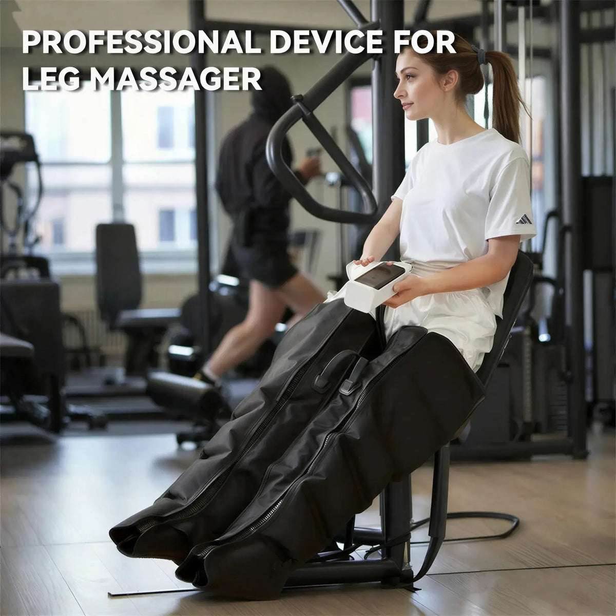 Zora Air Compression Leg Massager with adjustable sleeves and control panel for relaxing leg and calf massage therapy.