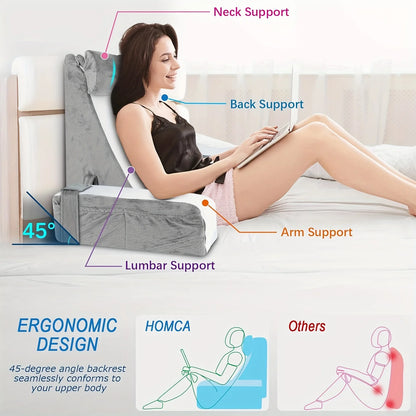 Zora Memory Foam Reading and TV Backrest Pillow with adjustable support and plush cover for comfortable sitting.