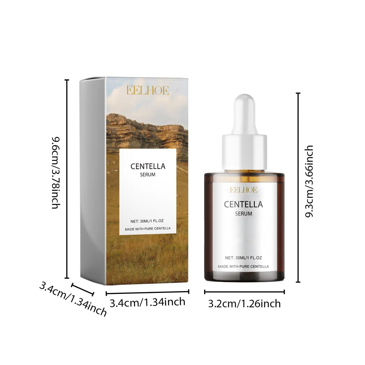 Zora Centella Asiatica Gotu Kola serum in a clear glass bottle with dropper for soothing face skincare.