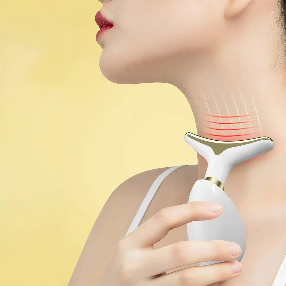 Zora Electric Face and Neck Massager with ergonomic design, gentle rollers for soothing facial and neck massage.