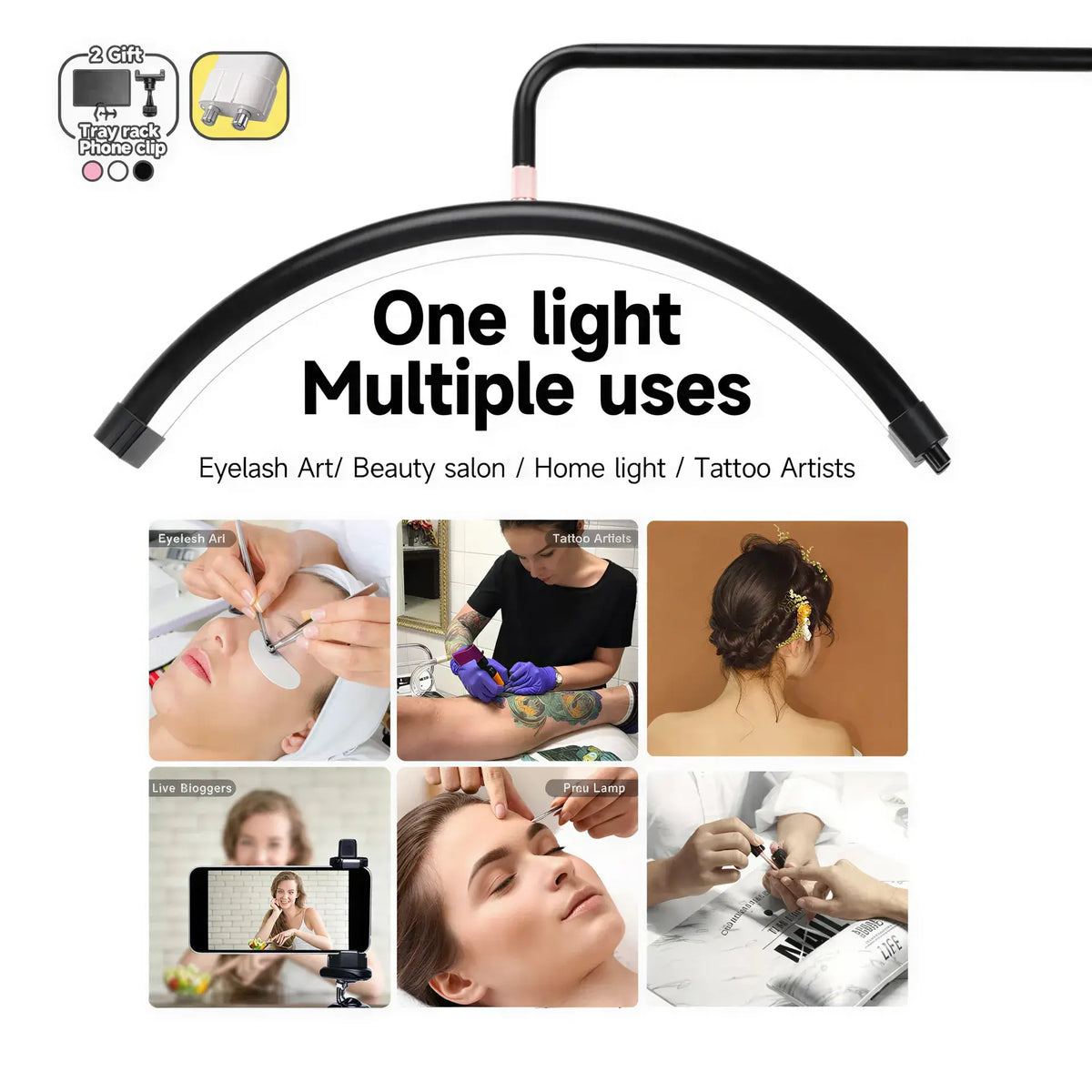 Zora Professional LED Beauty Work Light for salons, featuring adjustable brightness and sleek design for professional skincare and makeup.