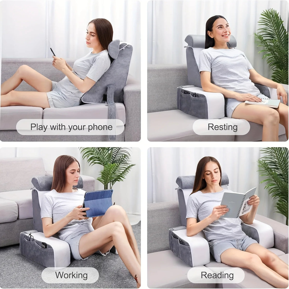 Zora memory foam backrest pillow for reading and TV, providing comfortable support for sitting or lounging.