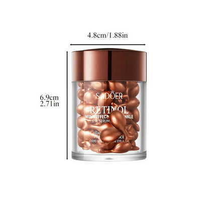 Zora Retinol Eye Serum Capsules in a sleek container, designed for eye care to reduce puffiness and fine lines.