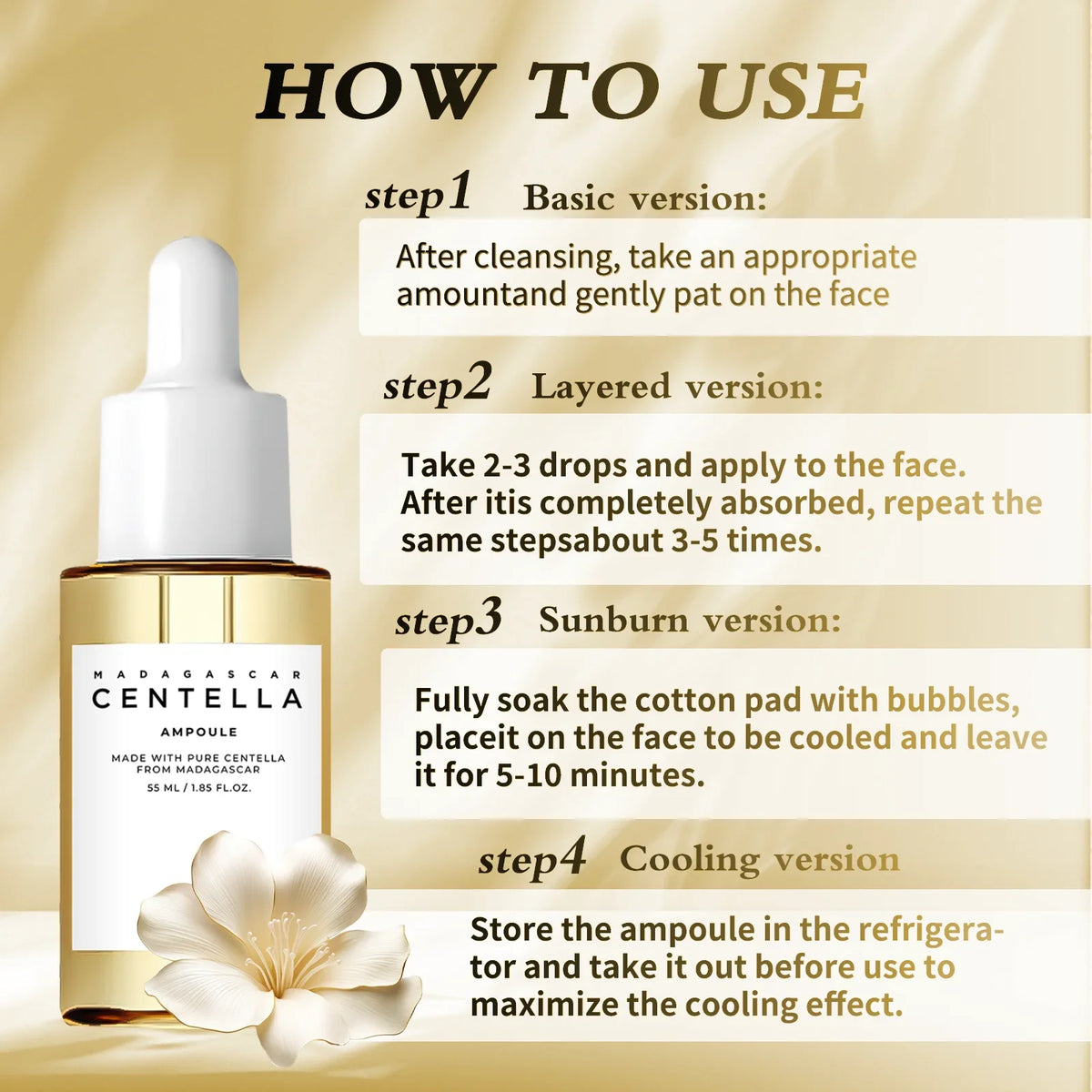 Zora Madagascar Centella Comfort Serum in a clear bottle with dropper for face skincare, highlighting natural ingredients and soothing formula.