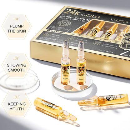 Zora hyaluronic acid ampoule serum vials for deep hydration, facial skincare treatment, close-up of clear serum bottles.