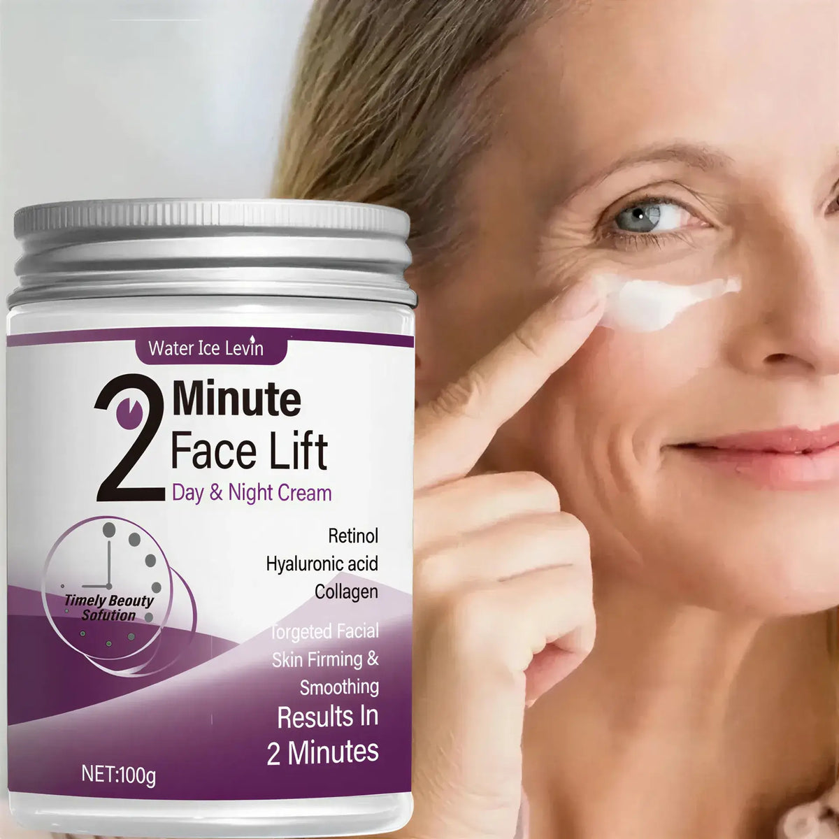 Zora Retinol and Hyaluronic Acid Daily Face Cream jar showing smooth cream inside, ideal for skincare and anti-aging.