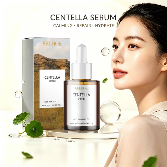 Zora Centella Asiatica Gotu Kola Serum in a clear glass bottle with dropper, designed for soothing facial skincare.