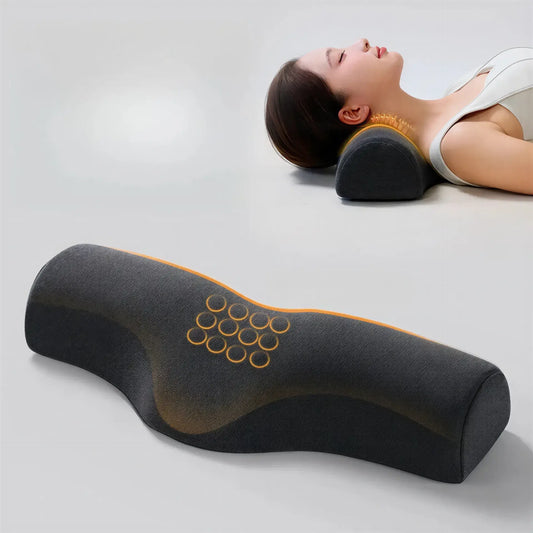 Zora Contour Memory Foam Pillow showing ergonomic shape and soft fabric cover for neck support and comfort.