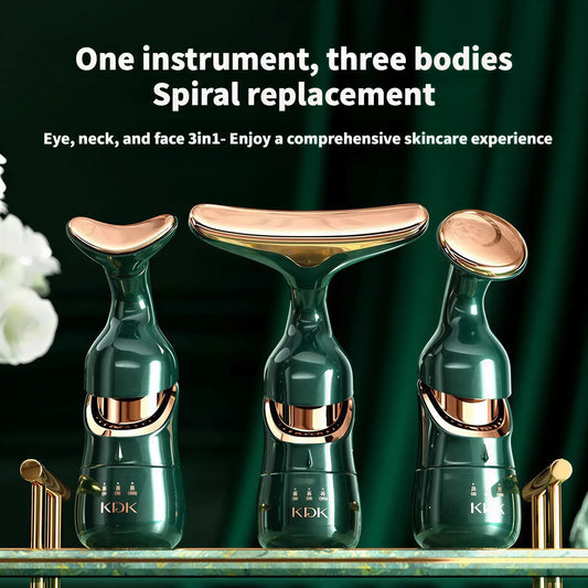 Zora Microcurrent Facial & Neck Massager in black, showing handheld beauty device with control buttons and ergonomic design.