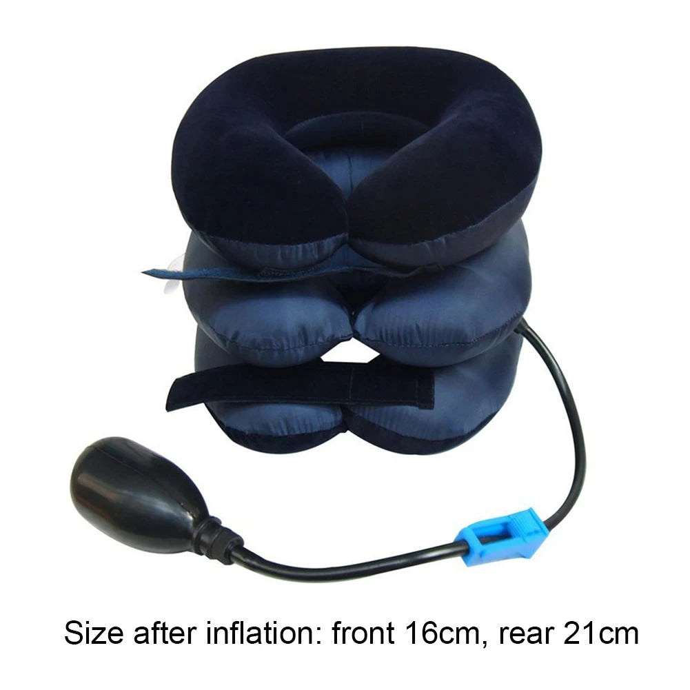 Zora inflatable neck support pillow in light blue, adjustable for travel comfort, designed for easy use and portability.