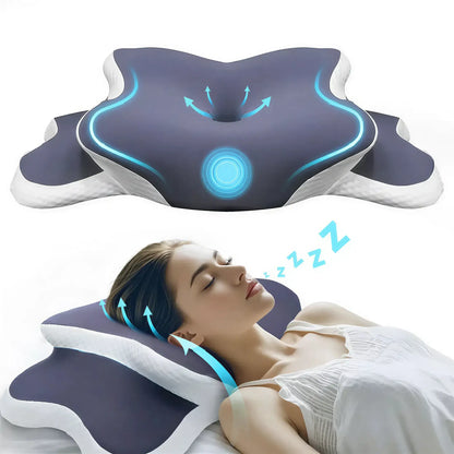 Zora Memory Foam Cervical Pillow showing ergonomic design and soft cover for neck support and comfort during sleep
