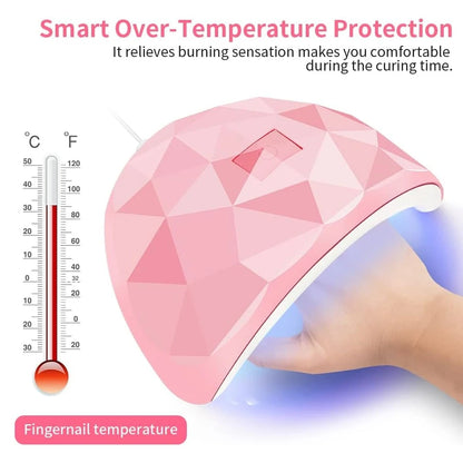 Zora LED gel nail curing lamp for professional and home nail care, with a sleek black design and touch control panel.