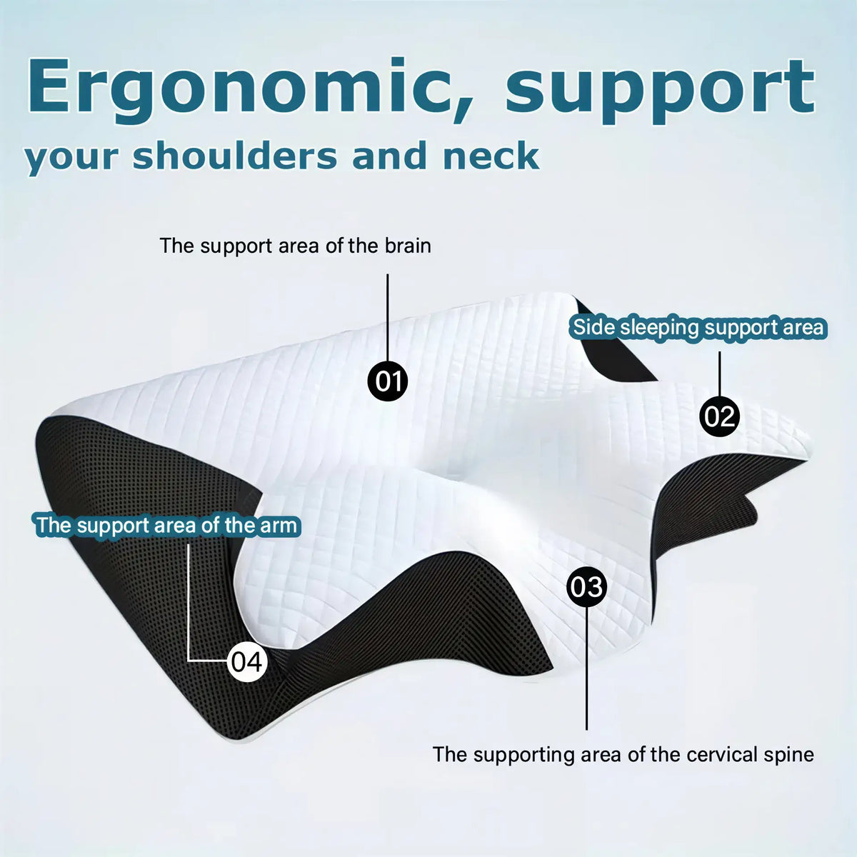 Zora cervical support memory foam pillow designed for comfortable sleeping with ergonomic contour and soft fabric cover.