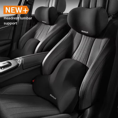 Zora Memory Foam Car Headrest Pillow showing plush memory foam cushion attached to a car seat for added comfort.
