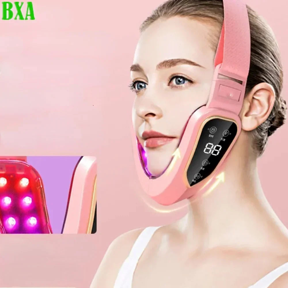 Zora LED facial massage belt with light therapy, showing a close-up of the sleek black device designed for facial skincare.