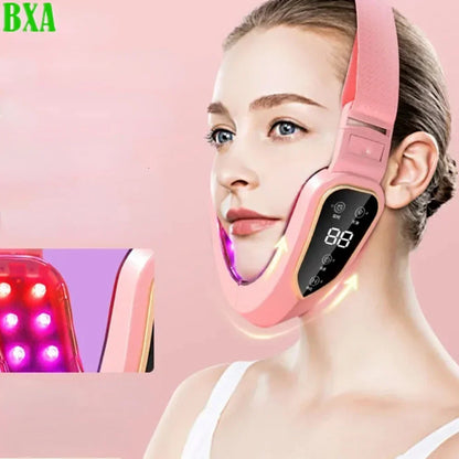 Zora LED facial massage belt with light therapy, showing a close-up of the sleek black device designed for facial skincare.