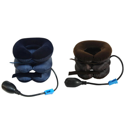 Zora inflatable neck support pillow in navy blue, designed for adjustable travel comfort and neck relief during trips.