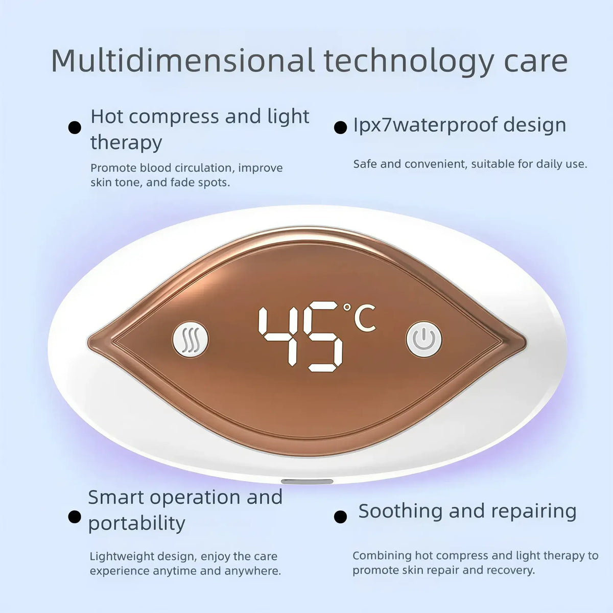 Zora 3-in-1 Lip and Eye Care Massager, compact facial massager with ergonomic design for soothing skin revitalization.