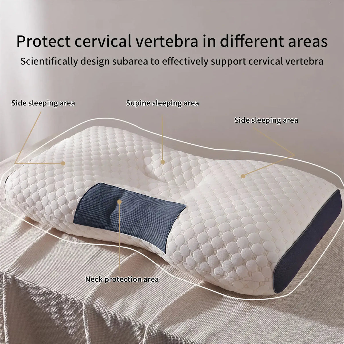 Zora soybean fiber cervical neck pillow with ergonomic design for neck support and comfort, shown in the image.