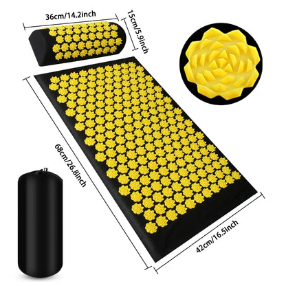 Zora Acupressure Massage Mat and Pillow set with textured surface for relaxation and pain relief.