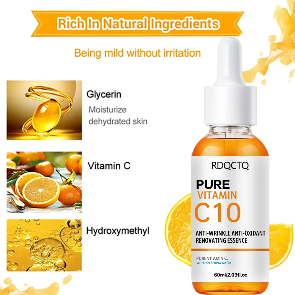 Zora Vitamin C face serum with thermal spring water, featuring a sleek glass bottle and dropper for skincare application