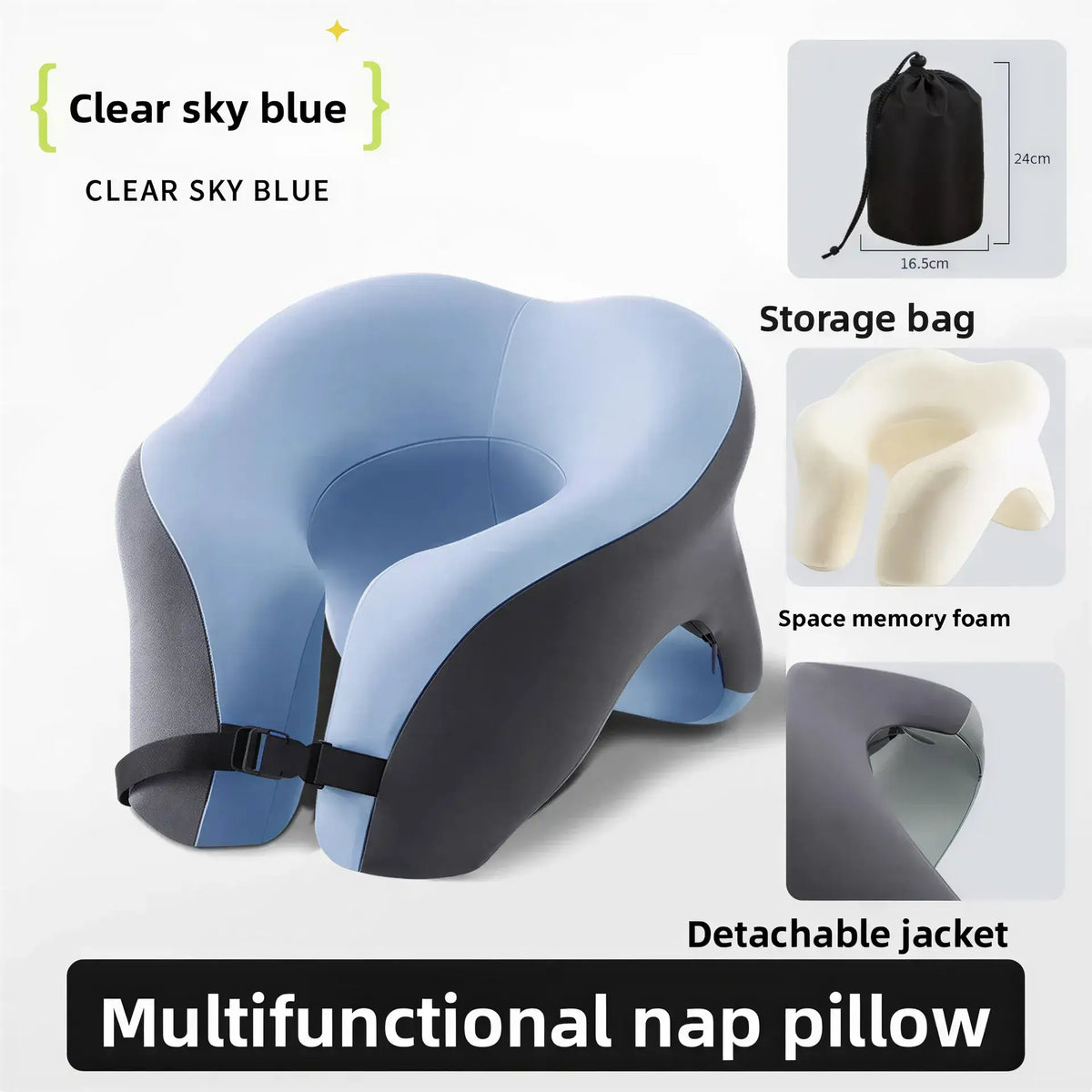 Zora U-shaped memory foam travel pillow for neck support, soft fabric cover, ideal for comfortable travel and long journeys.