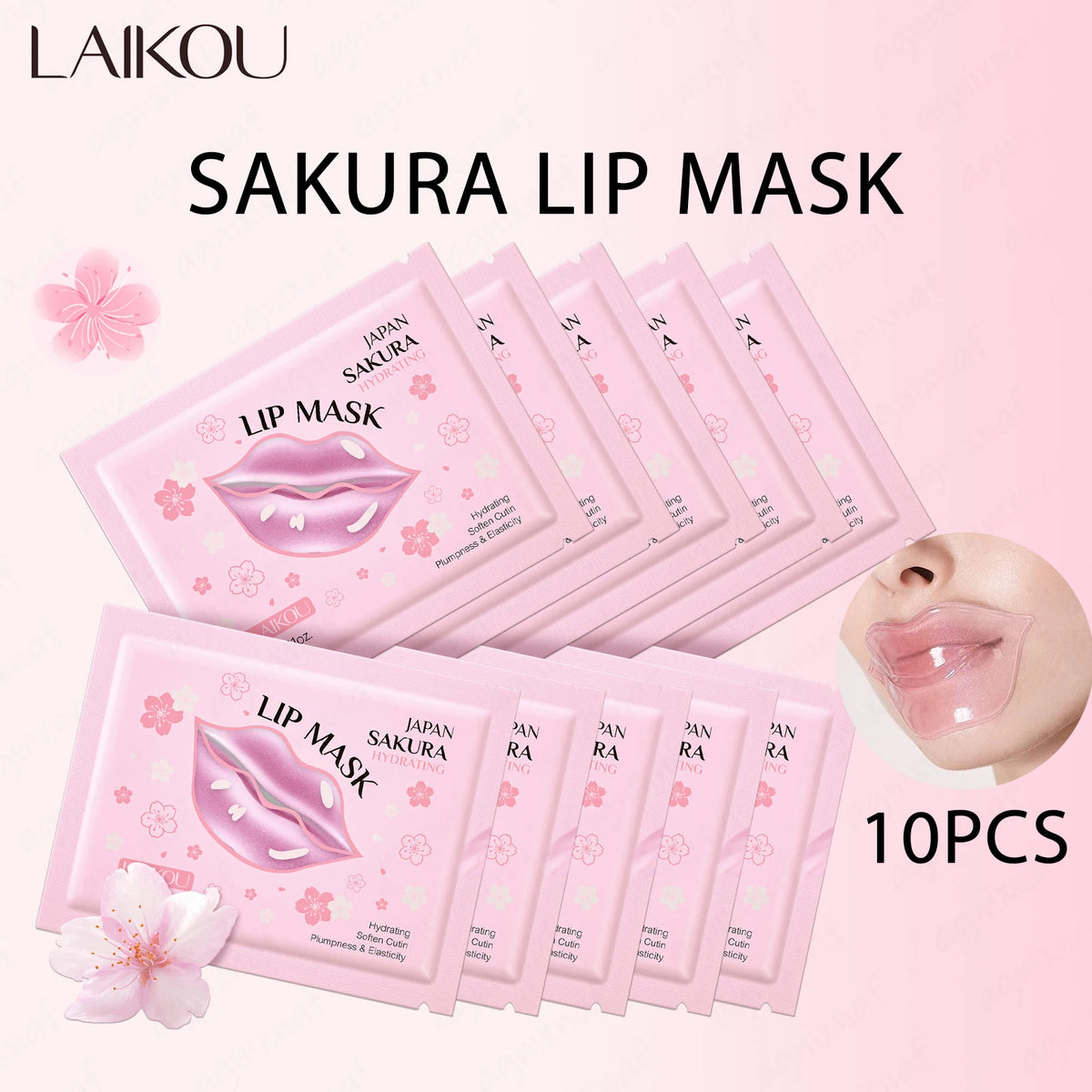 Zora LAIKOU Sakura Lip Mask in a jar, moisturizing lip care product with cherry blossom scent and pink packaging.