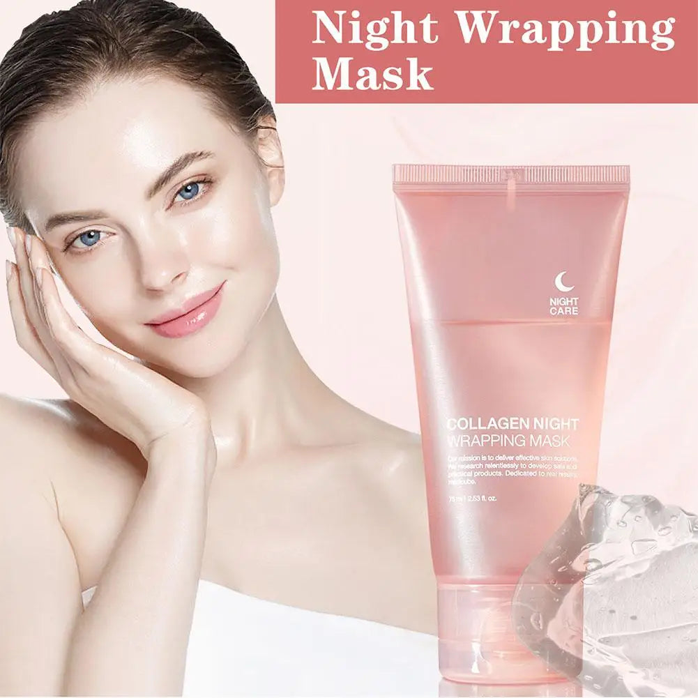 Zora Collagen Overnight Peel-Off Face Mask skincare product in a sleek jar with a white and purple design and peel-off mask texture