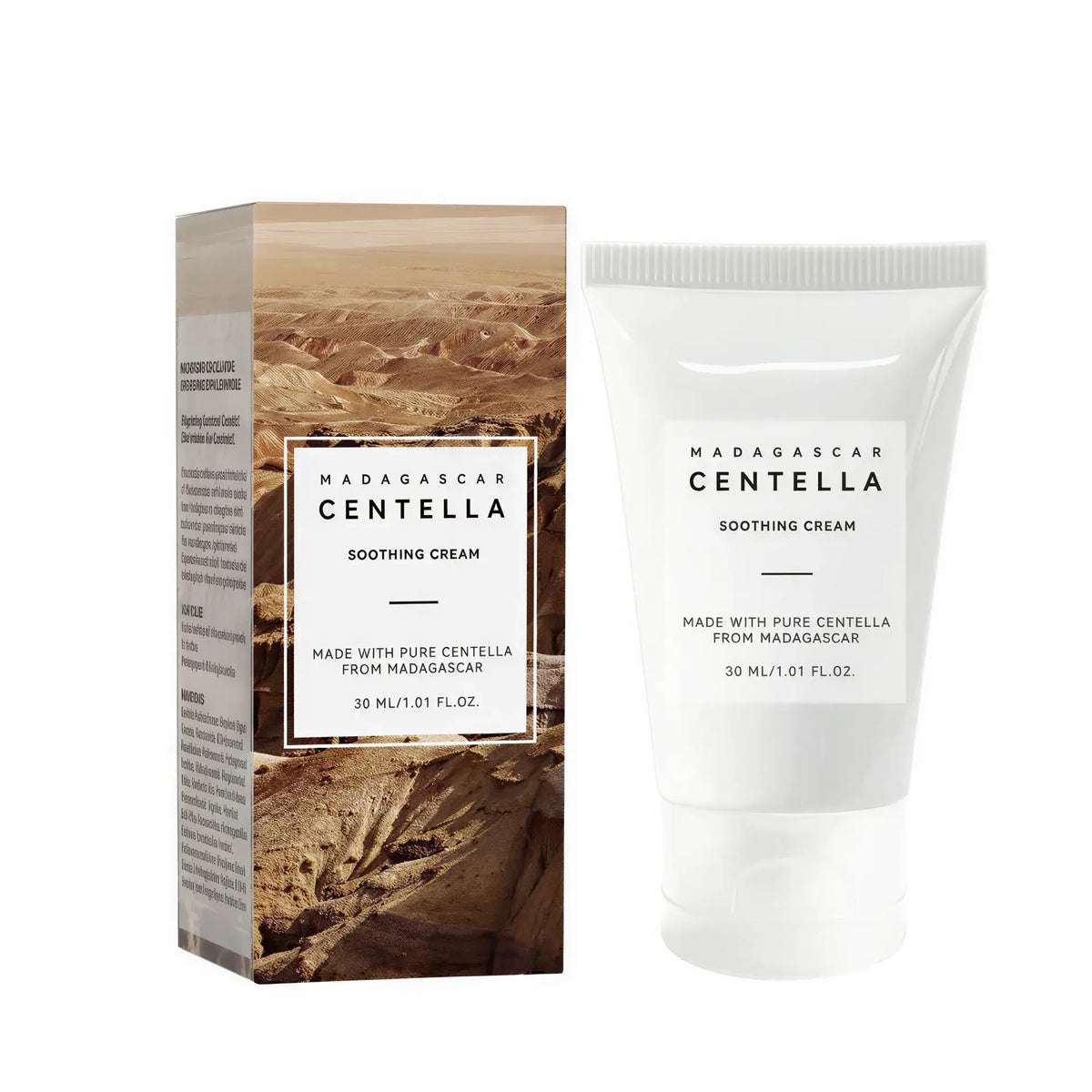 Zora Madagascar Centella Comfort Serum in a clear glass bottle with dropper, designed for facial skincare.