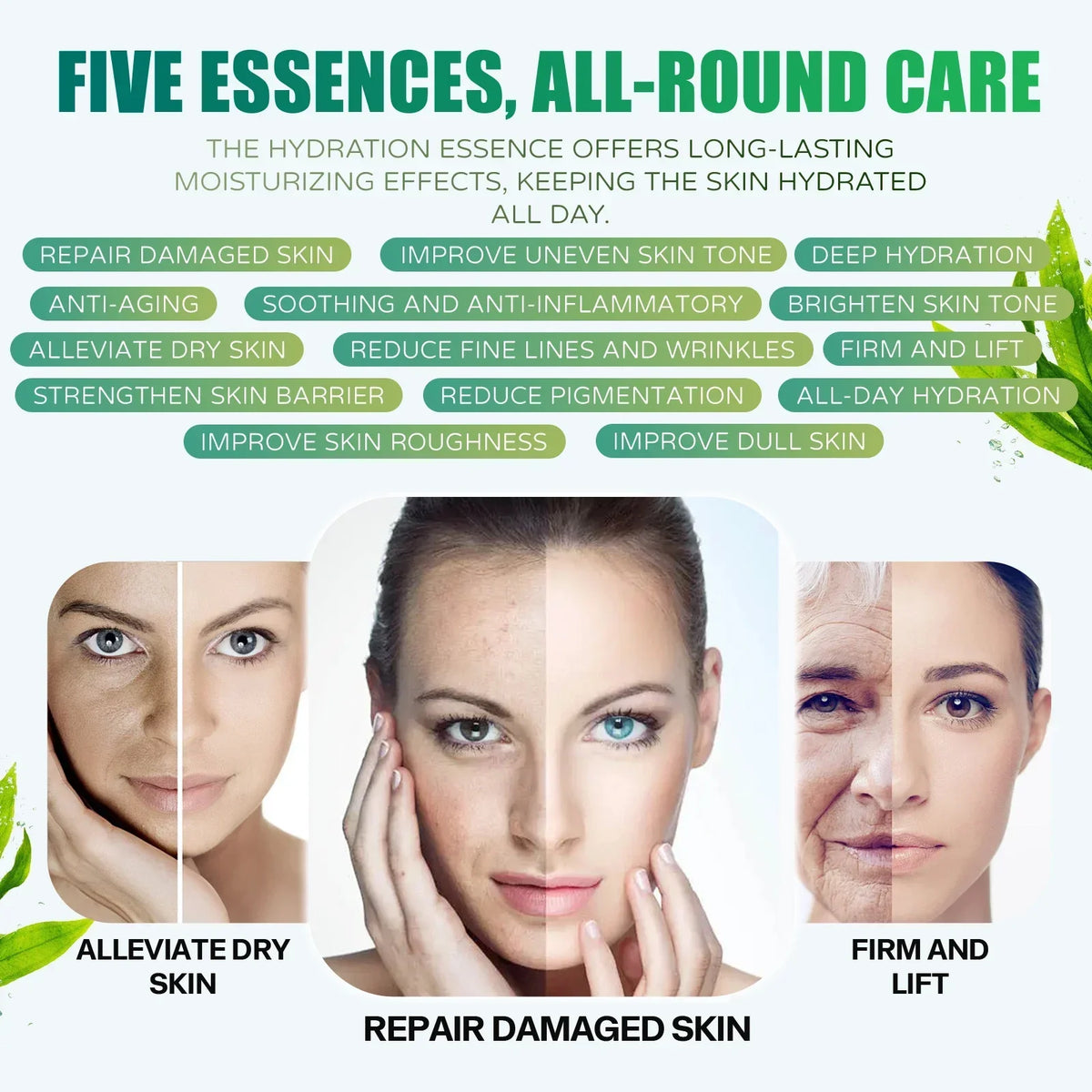 Zora Jet Peel Facial Ampoule Serum Set showing five skincare serums in clear glass bottles with dropper caps.