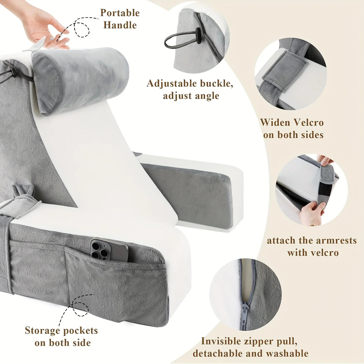 Zora Memory Foam Reading and TV Backrest Pillow with adjustable support and soft cover for comfortable lounging.