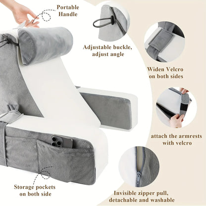 Zora Memory Foam Reading and TV Backrest Pillow with adjustable support and soft cover for comfortable lounging.