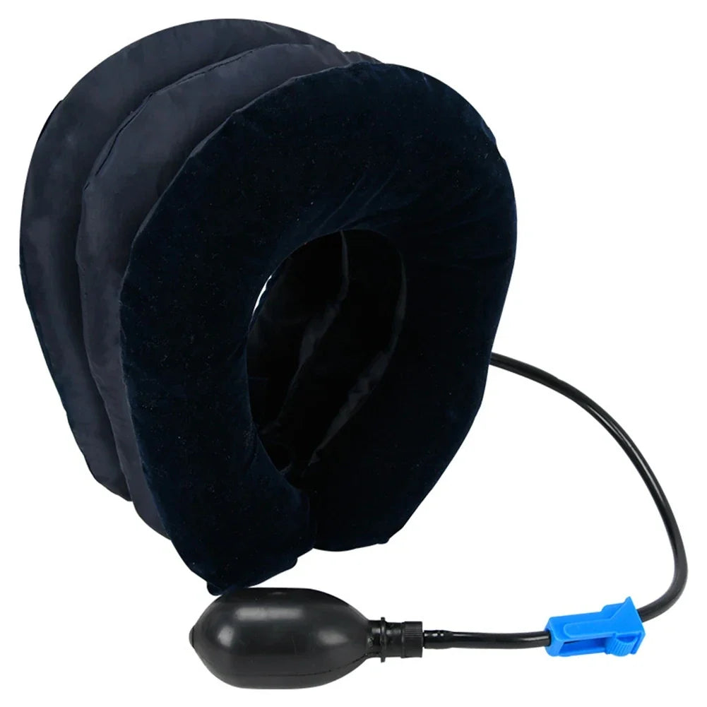 Zora inflatable neck support pillow in gray, designed for adjustable travel comfort, showing its compact and ergonomic shape.