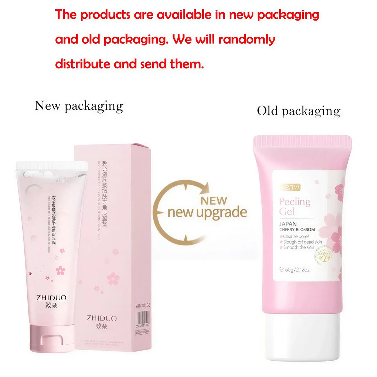 Zora Cherry Blossom Exfoliating Gel in a clear bottle with cherry blossom design, showing the gel texture and floral accents.