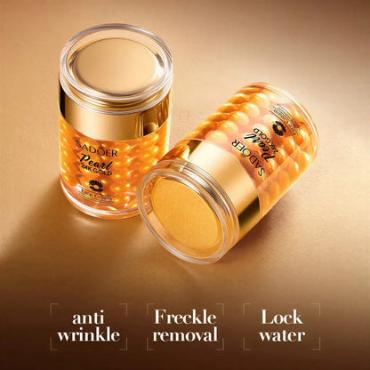 Zora 24K Golden Pearl Collagen Face Cream jar with gold accents, showcasing luxurious hydrating skincare for radiant skin.