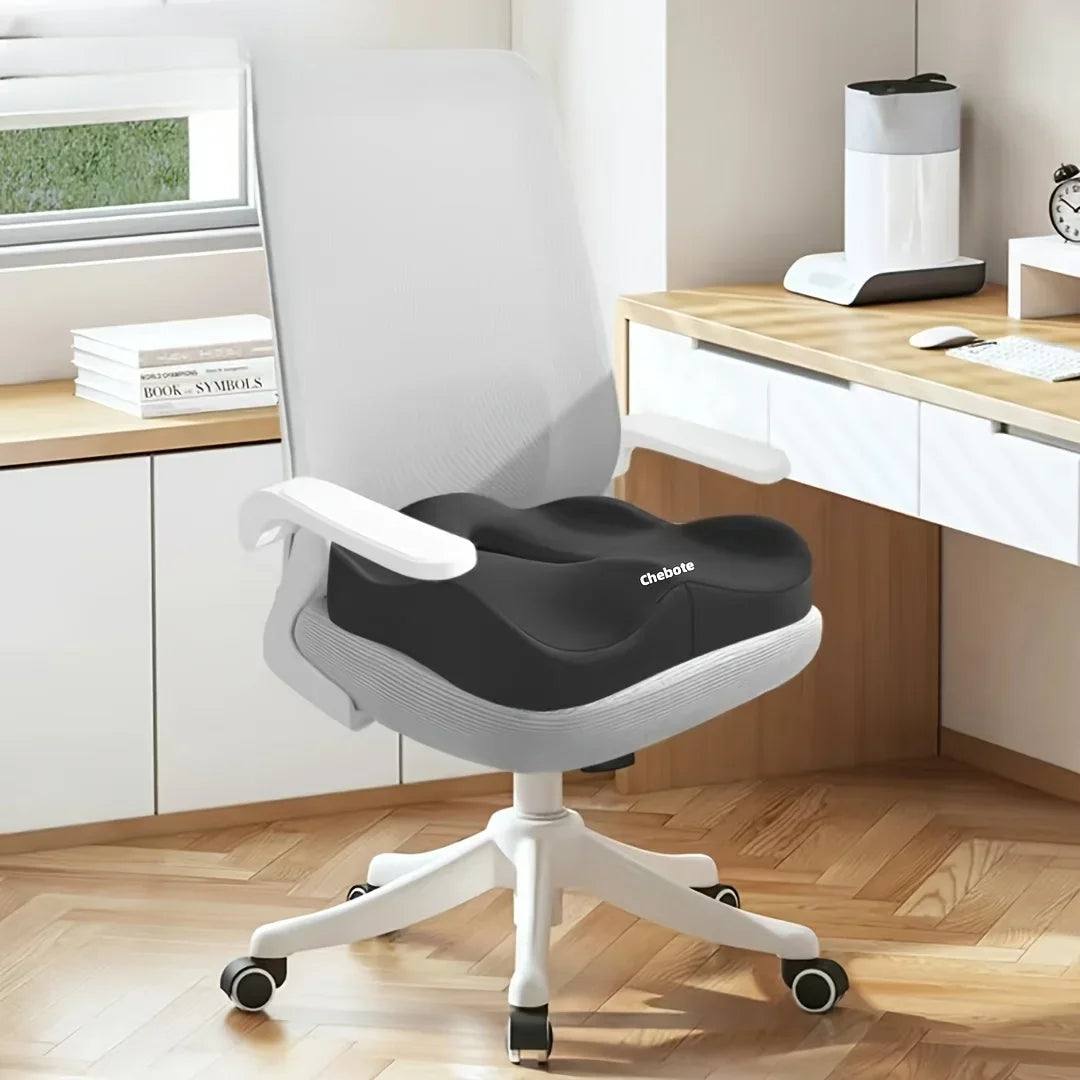 Zora 3D ergonomic memory foam seat cushion with contoured design for enhanced comfort and support.