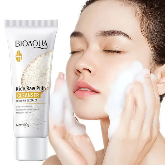 Zora Rice Facial Cleansing Foam in a pump bottle, gentle daily cleanser for healthy skin, part of Zora skincare cleanser collection.