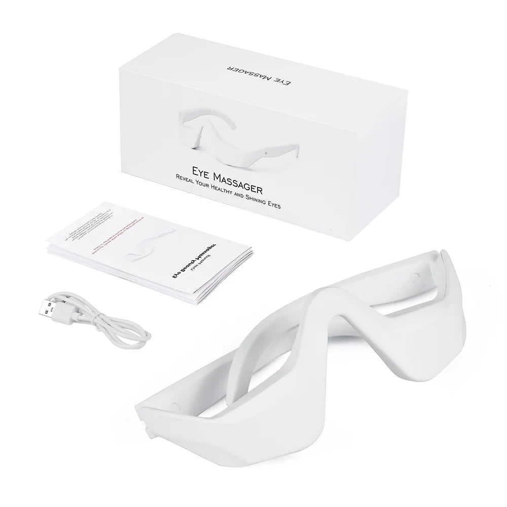 Zora 3D Eye Relaxation Massager wearable eye care device with padded eye cushions and adjustable strap for soothing relief.