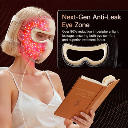 Zora M300 LED face mask for light therapy, featuring multiple light panels and adjustable straps for skincare treatment.