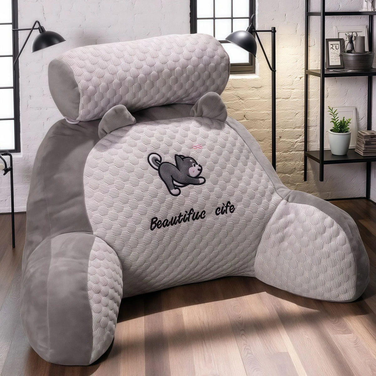 Zora Adjustable Reading Backrest Pillow with supportive cushion and fabric cover, designed for comfortable seated reading.