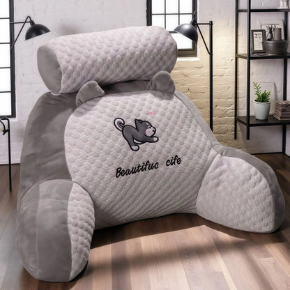 Zora Adjustable Reading Backrest Pillow with supportive cushion and fabric cover, designed for comfortable seated reading.
