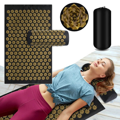 Zora Acupressure massage mat and pillow set with textured surface for relaxing pressure point therapy and muscle relief.