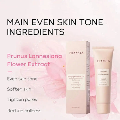 Zora Gentle Face Exfoliating Gel in a tube, suitable for skincare and cleansing, with a smooth, clear gel texture.