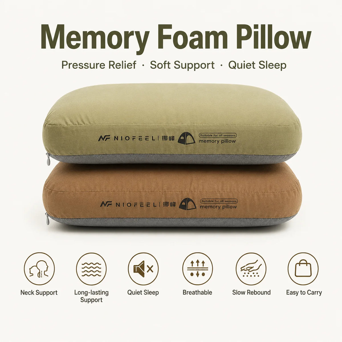 Zora portable memory foam travel neck pillow in gray, designed for comfortable support during travel.